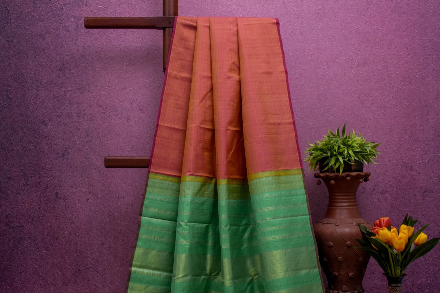 Dual tone of pink and yellow Kanjivaram Silk Saree SS5128