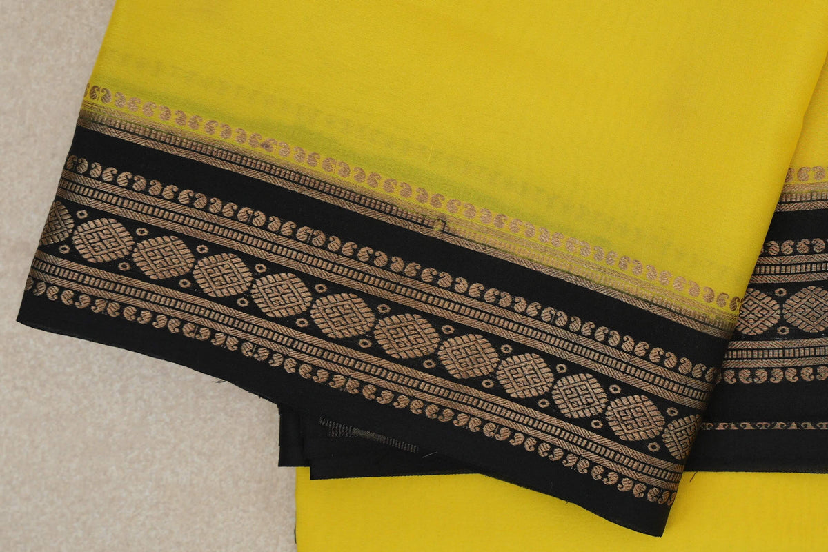 Bright Lemon Yellow Mysore Silk Saree border