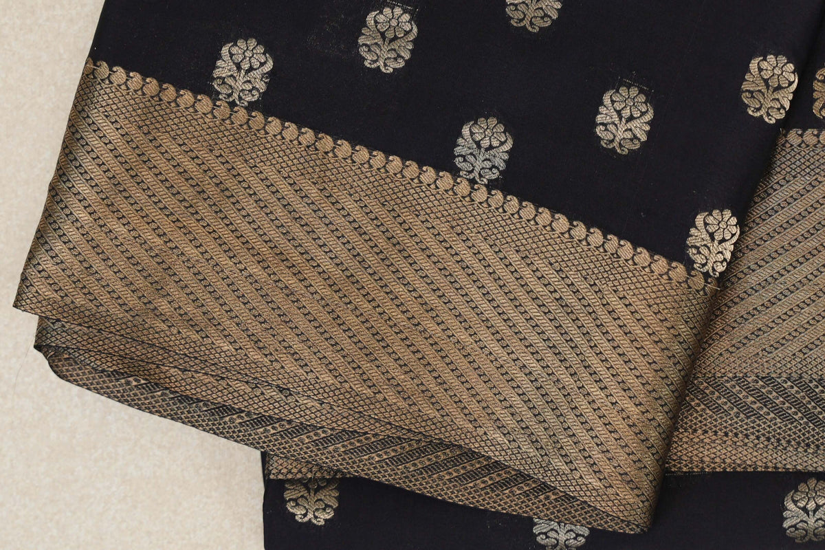 Jet Black Mysore Silk Saree border