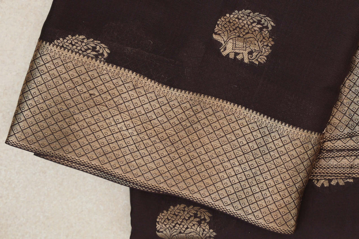 Coffee Bean Brown Mysore Silk Saree border