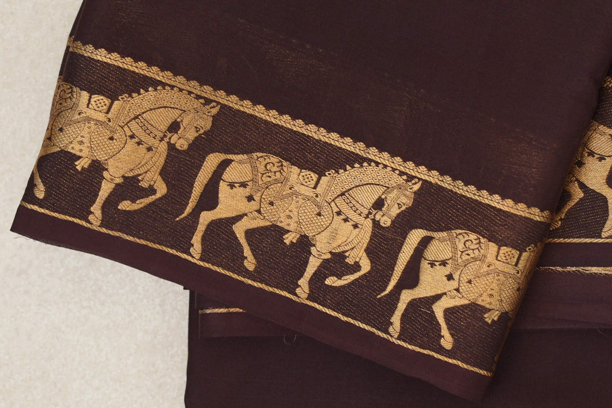 Coffee Bean Brown Mysore Silk Saree border