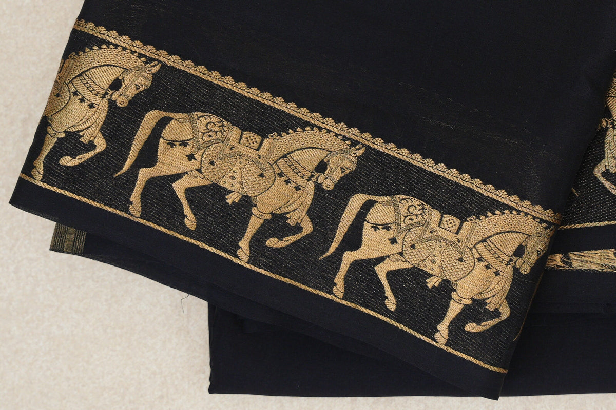 Jet Black Mysore Silk Saree border