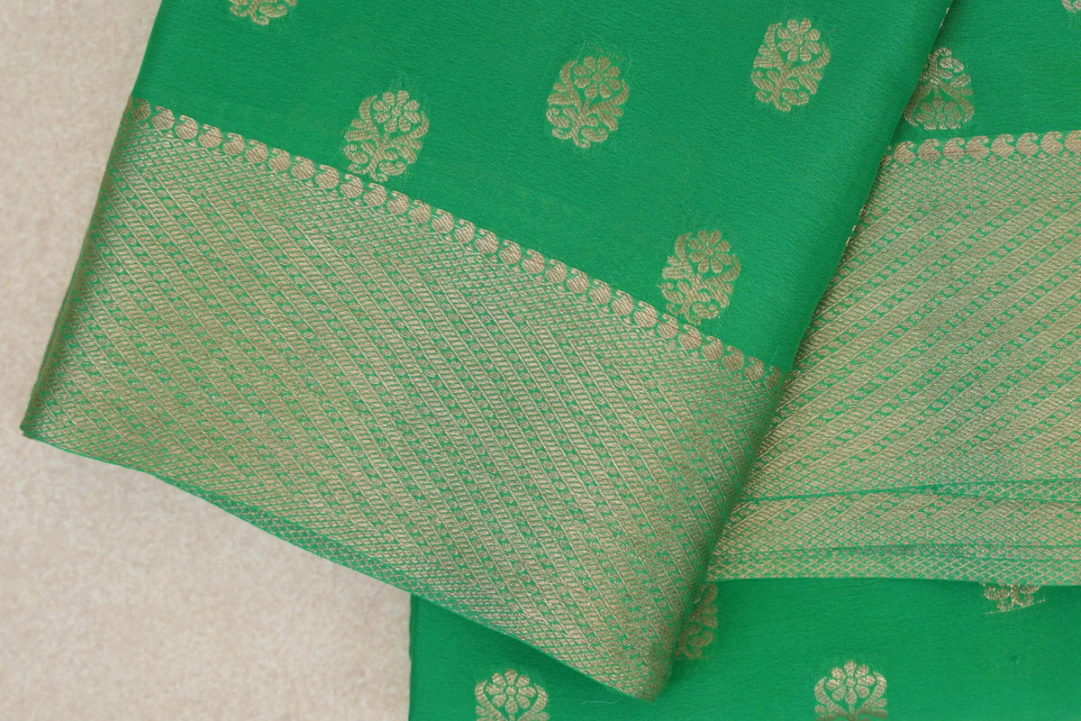 Bright Parrot Green Mysore Silk Saree border