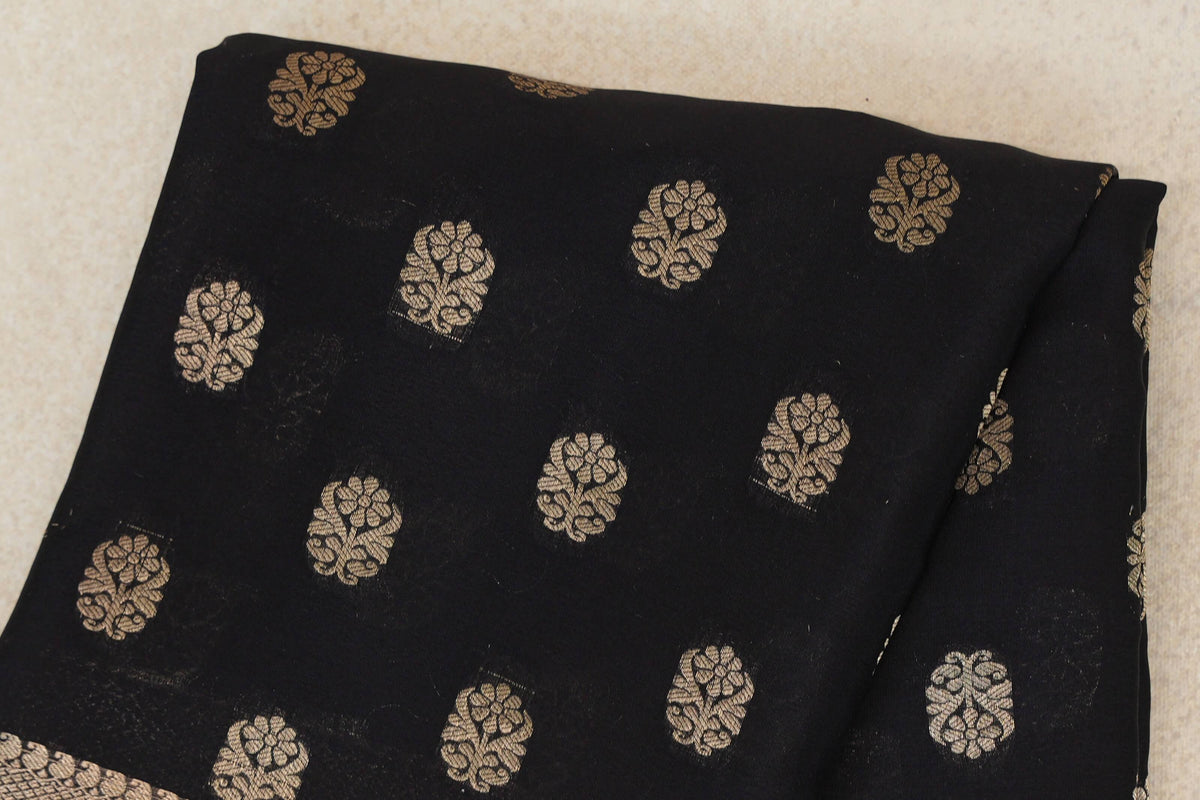 Jet Black Mysore Silk Saree body