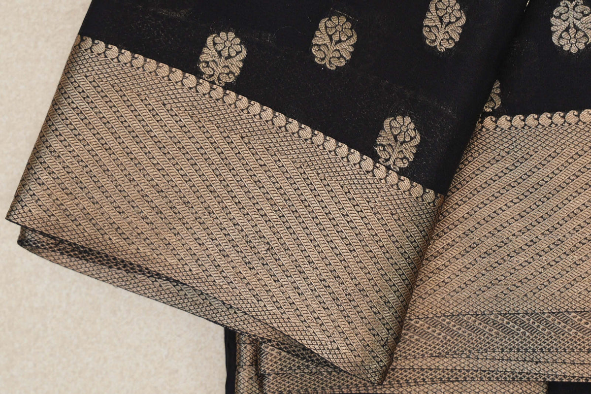 Jet Black Mysore Silk Saree border
