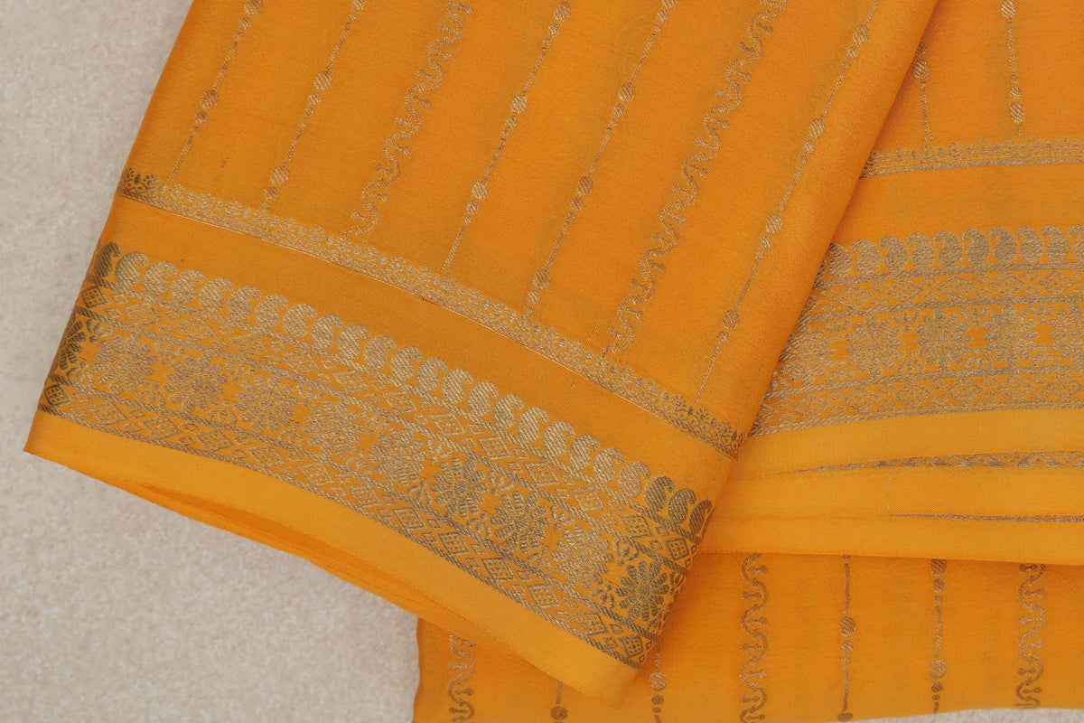 Bright Yellow Mysore Silk Saree border