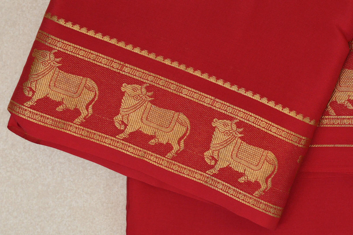 Bright Red Mysore Silk Saree border