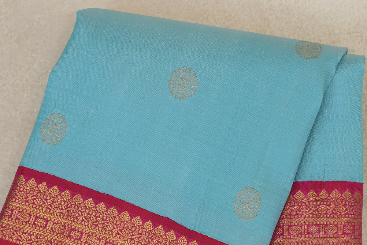 Sky Blue with Bright Rani Pink Rettai Pettu Borders Vintage Kanjivaram Silk Saree body