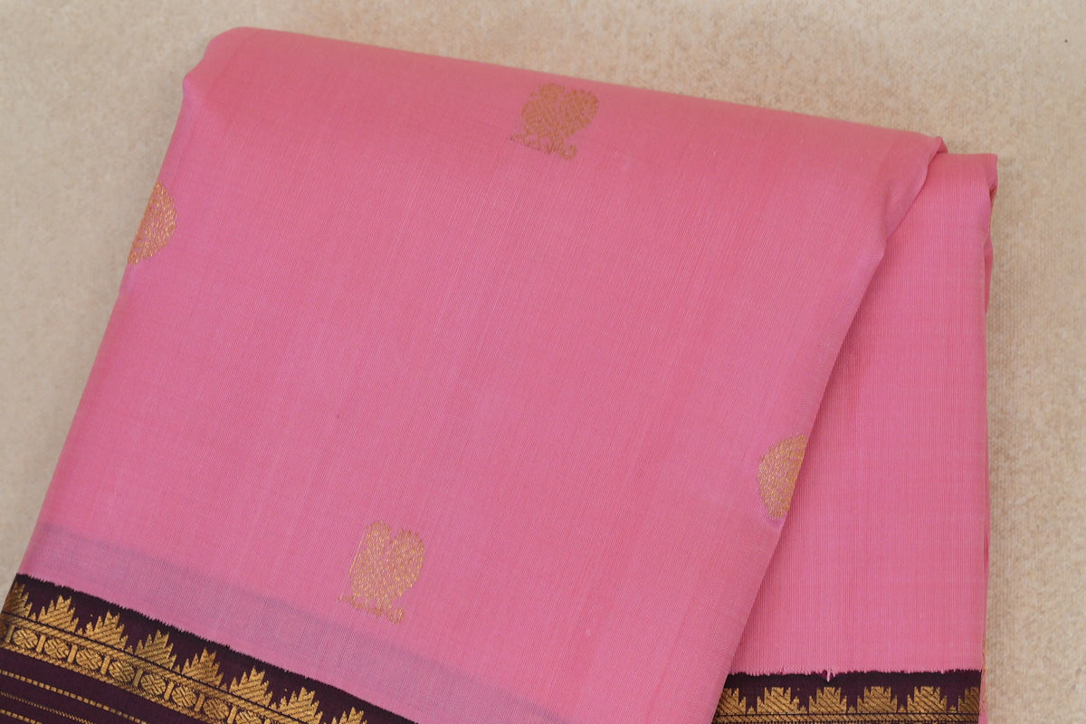 Pastel Pink with Dark Plum Rettai Pettu Borders Vintage Kanjivaram Silk Saree body