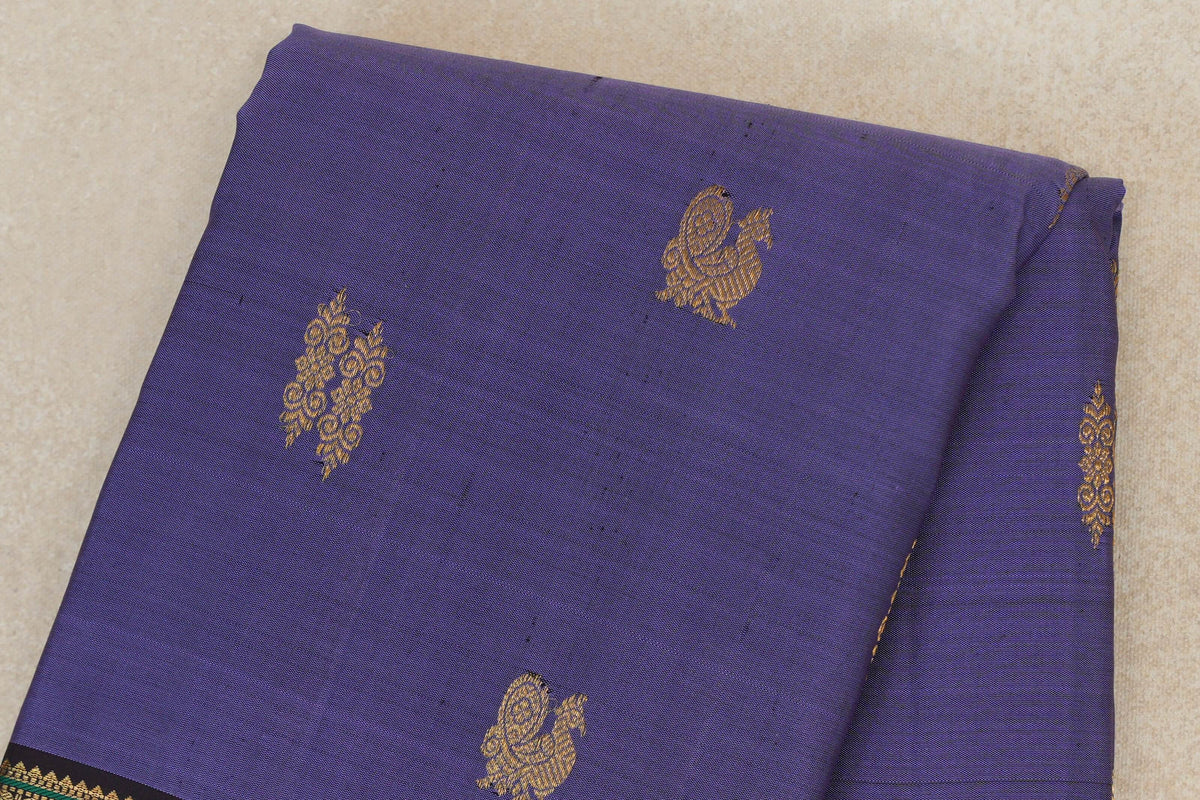 Dark Lavender with Deep Plum with Bottle Green Selvedge Borders Vintage Kanjivaram Silk Saree body