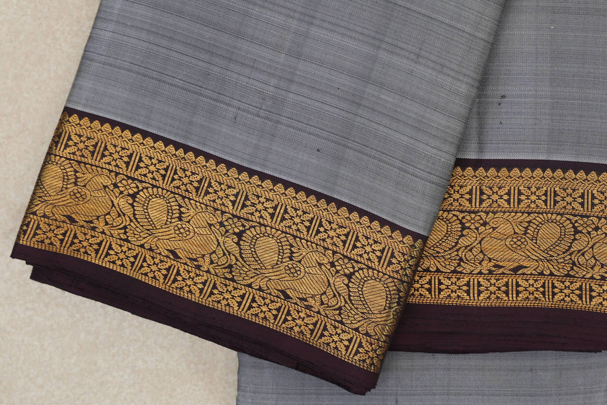 Silver Grey Vintage Kanjivaram Silk Saree border