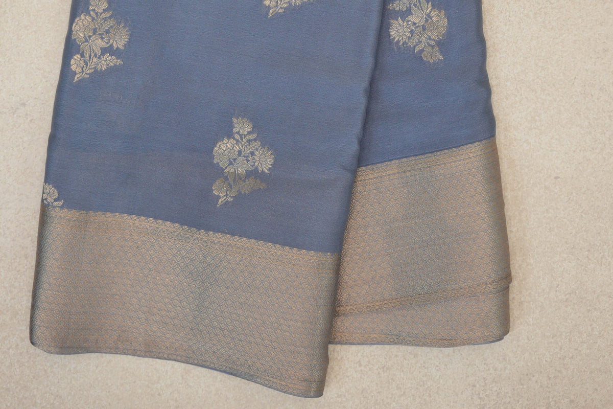 Light Blue Grey Mysore Silk Saree border