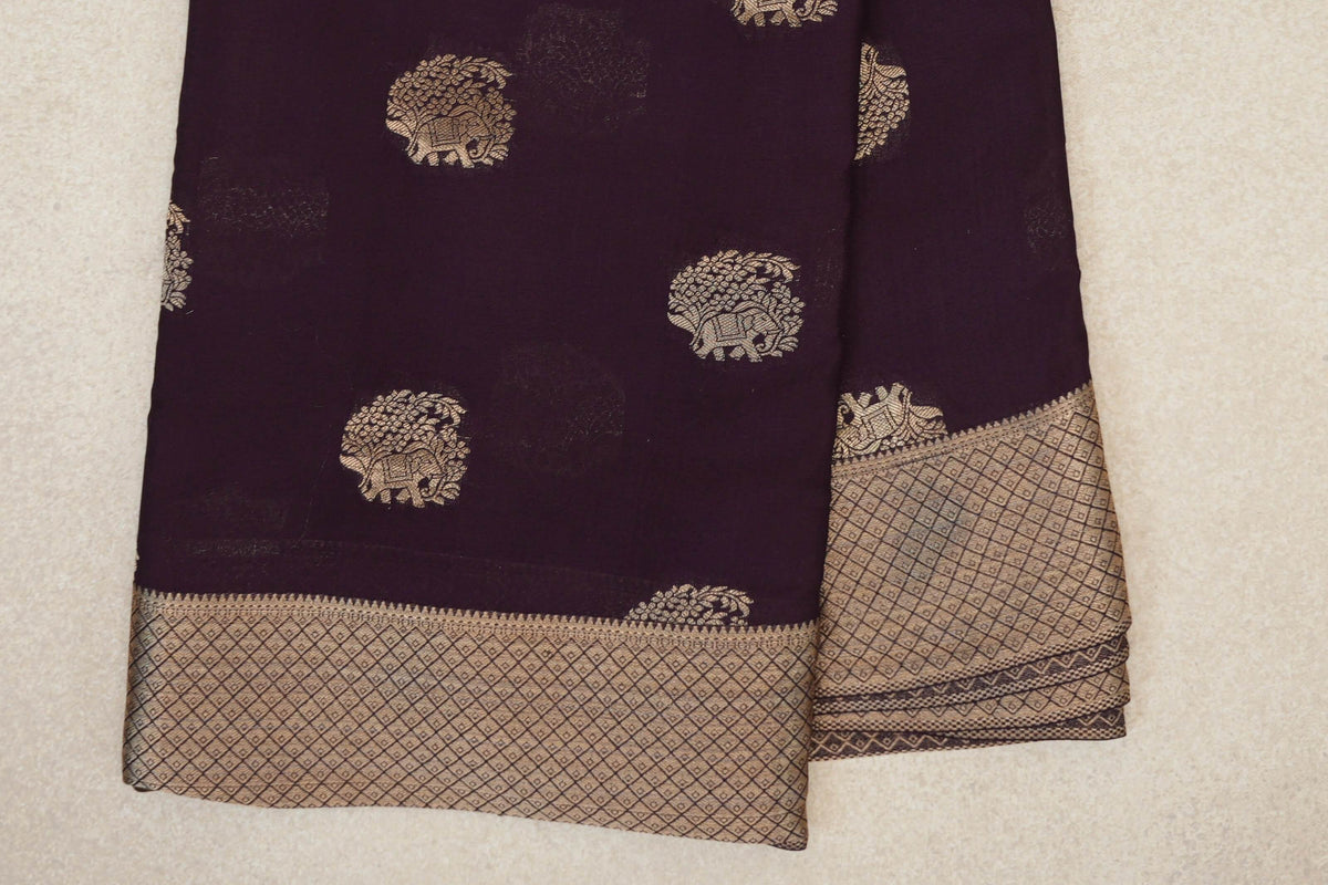 Deep Plum Purple Mysore Silk Saree border