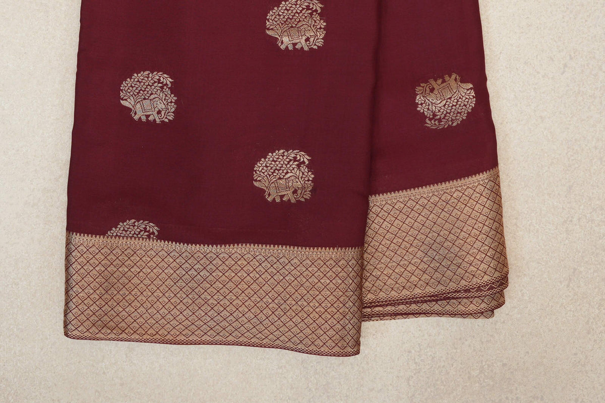 Deep Wine Maroon Mysore Silk Saree border