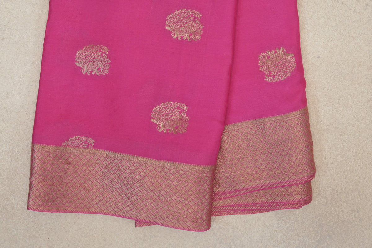 Bright Rose Pink Mysore Silk Saree border