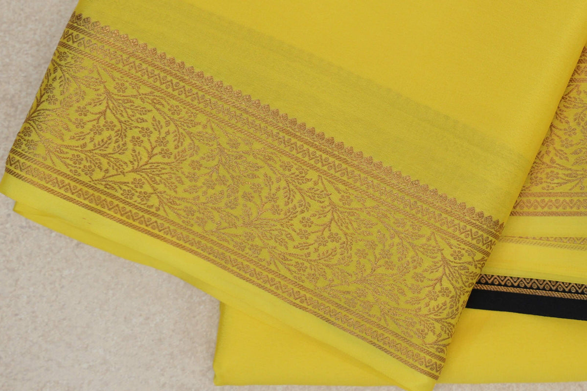 Bright Lemon Yellow Mysore Silk Saree border