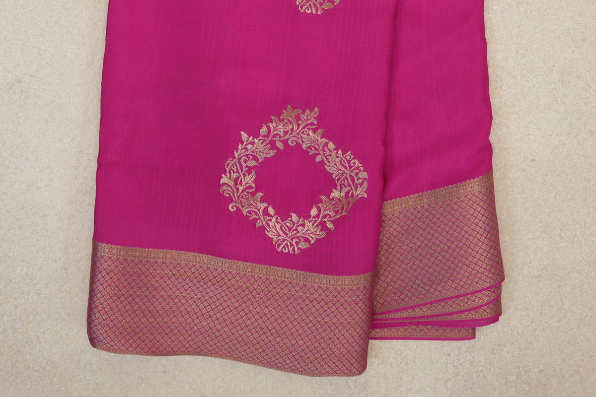 Bright Magenta Pink Mysore Silk Saree border
