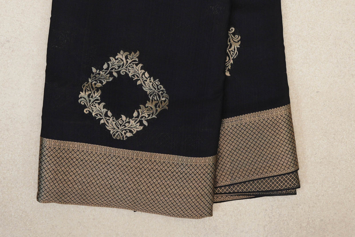 Jet Black Mysore Silk Saree border