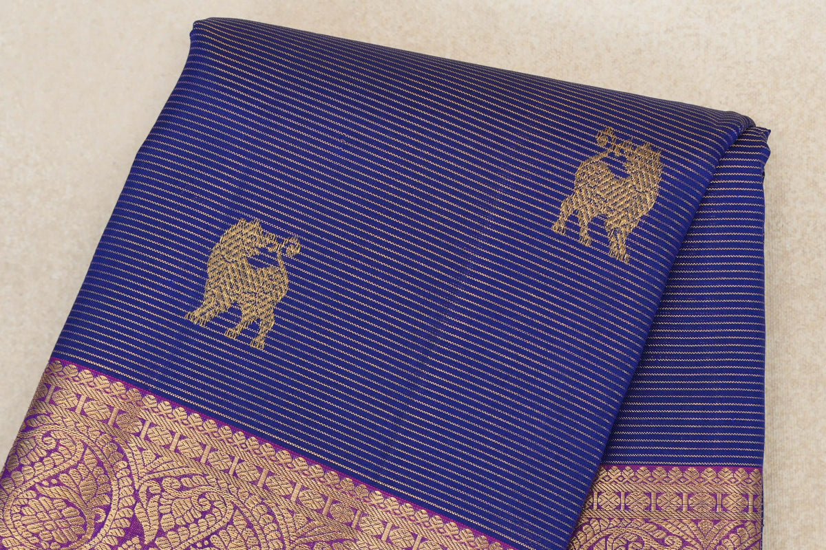 Blue Violet Vaira Oosi with Magenta Pink Borders Vintage Kanjivaram Silk Saree body