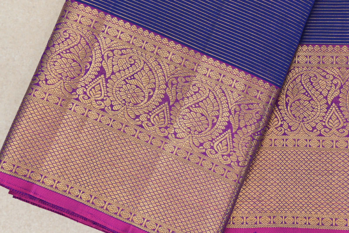 Blue Violet Vaira Oosi Vintage Kanjivaram Silk Saree border