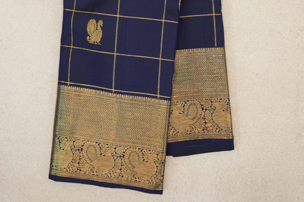Deep Navy Blue Vintage Kanjivaram Silk Saree border