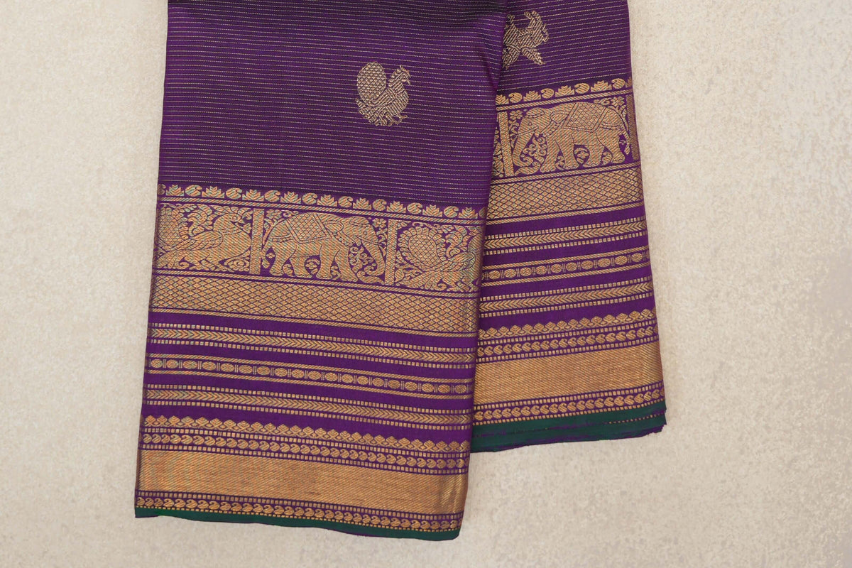 Deep Violet Purple Vaira Oosi Vintage Kanjivaram Silk Saree border
