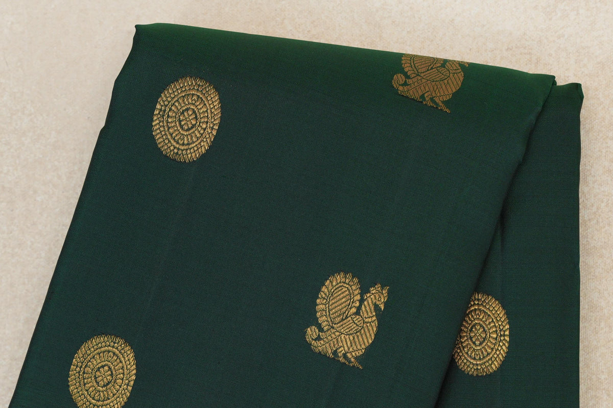 Deep Bottle Green with Lavender Pink Borders Vintage Kanjivaram Silk Saree body