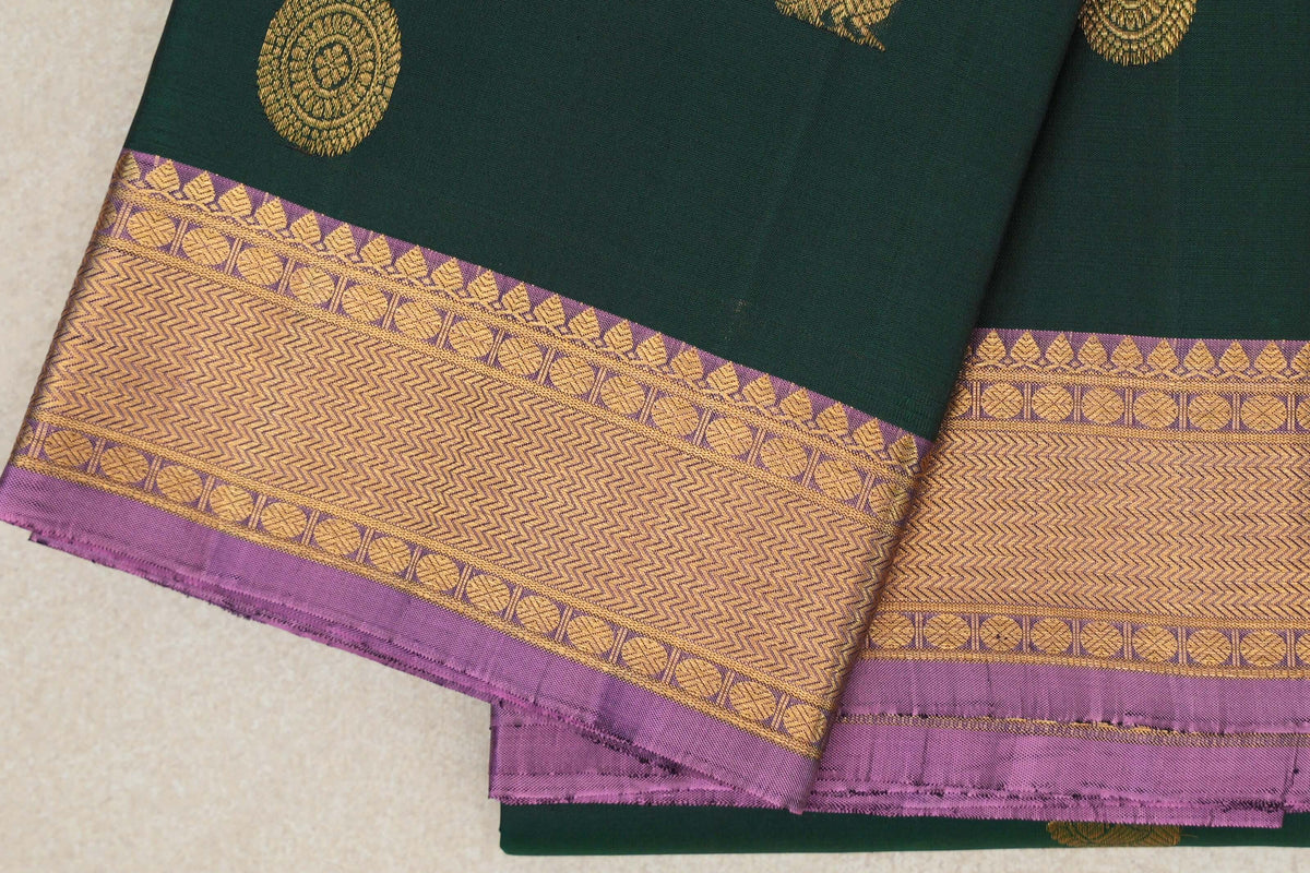 Deep Bottle Green Vintage Kanjivaram Silk Saree border