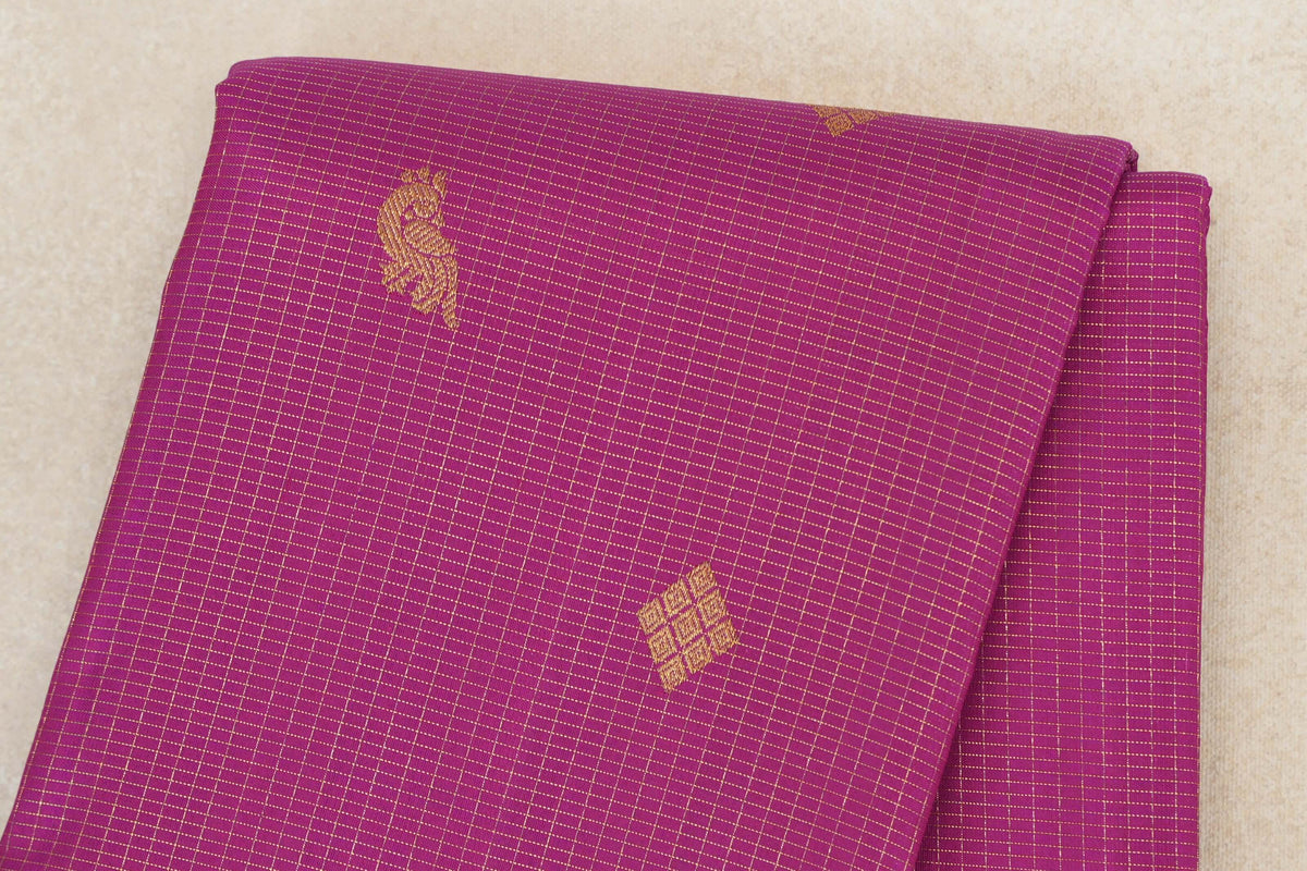Bright Magenta Pink Zari Checks Vintage Kanjivaram Silk Saree body