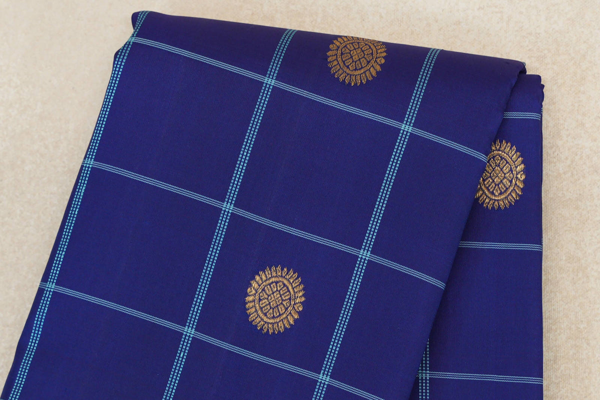 Deep Blue with Light Dusty Blue Borders Vintage Kanjivaram Silk Saree body