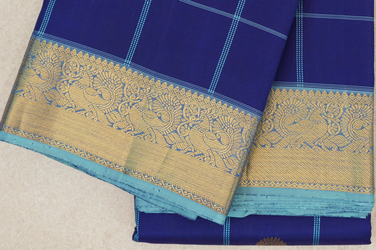 Deep Blue Vintage Kanjivaram Silk Saree border