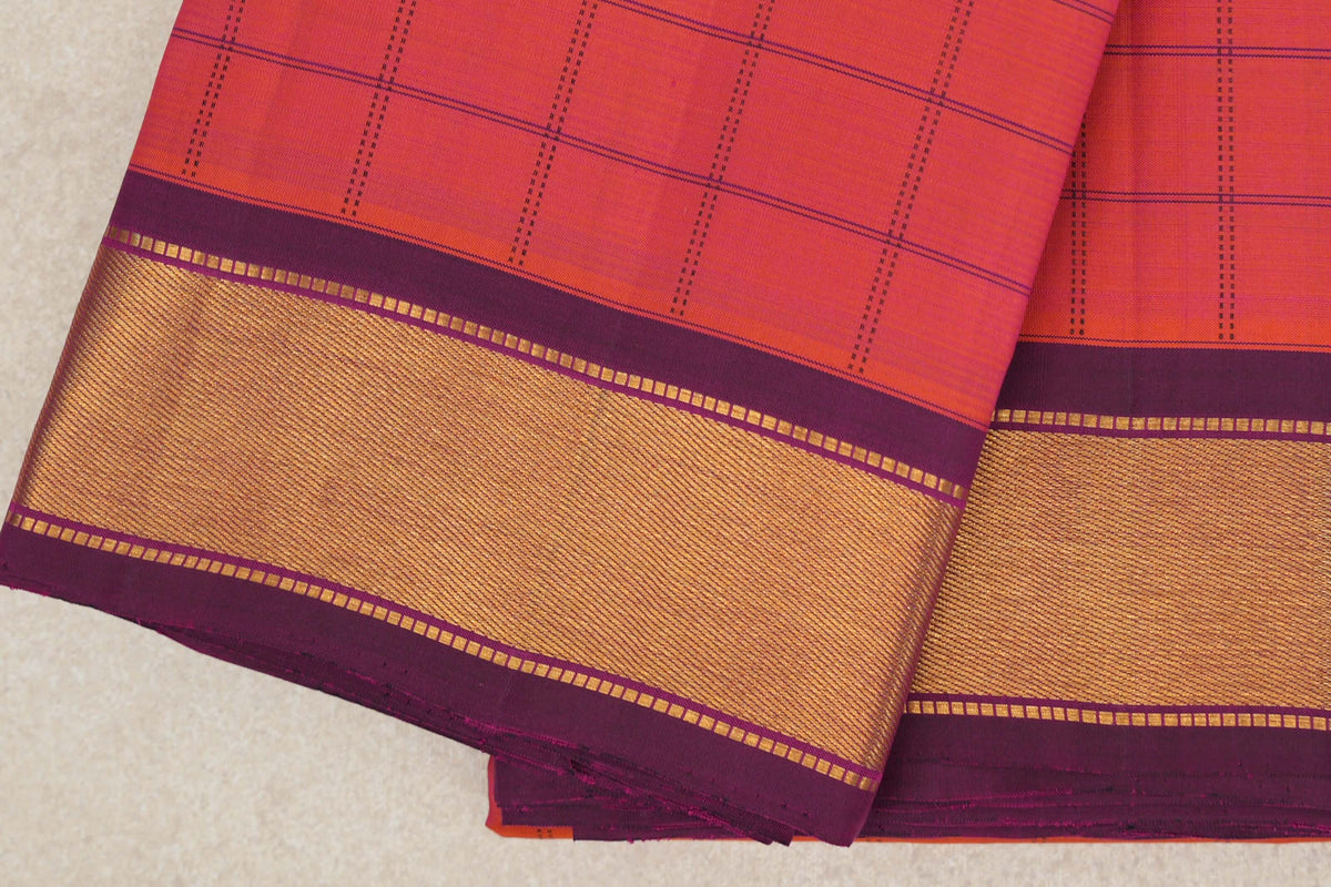Dual Tone of Pink and Orange Vintage Kanjivaram Silk Saree border