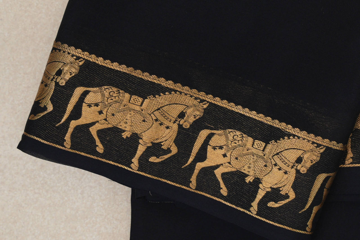 Jet Black Mysore Silk Saree border