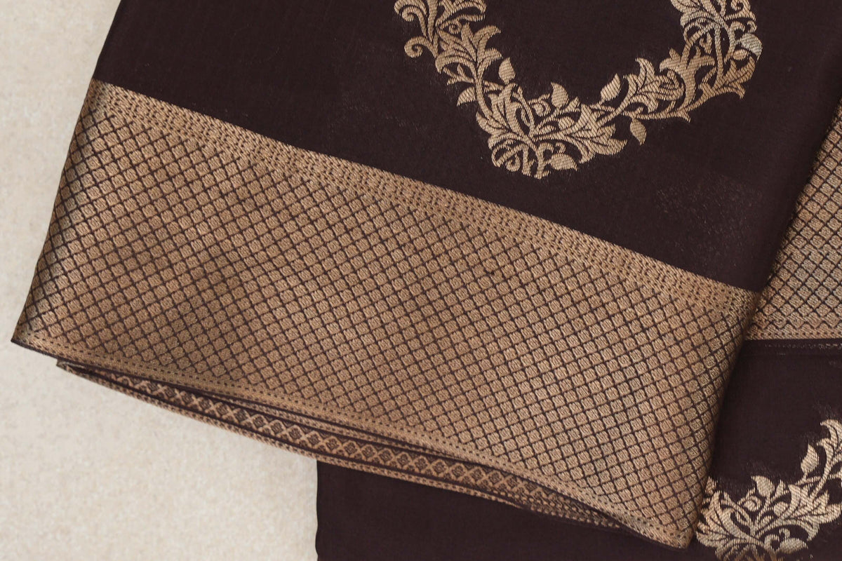 Coffee Bean Brown Mysore Silk Saree border