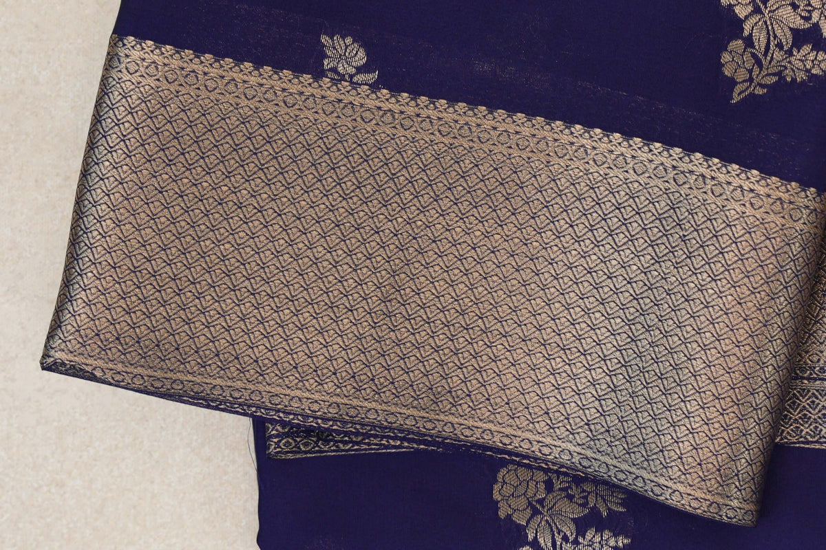 Deep Blue Mysore Silk Saree border