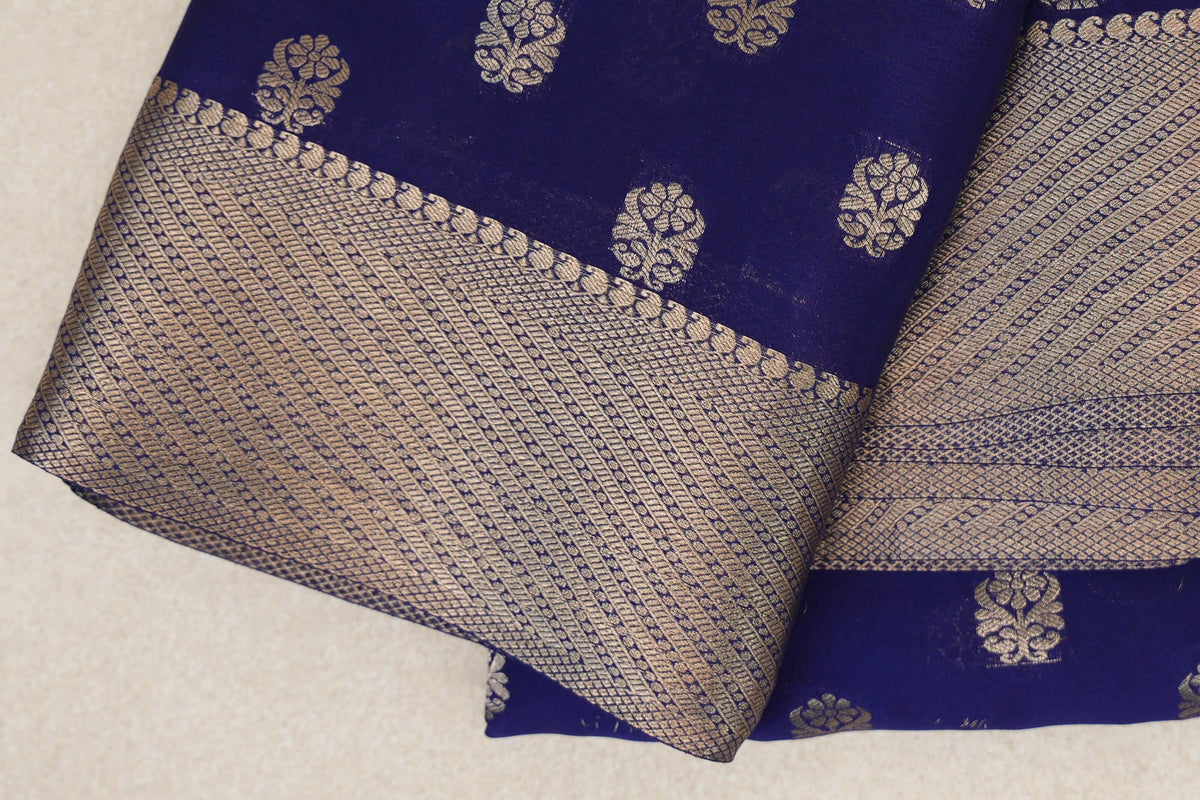 Deep Royal Blue Mysore Silk Saree border