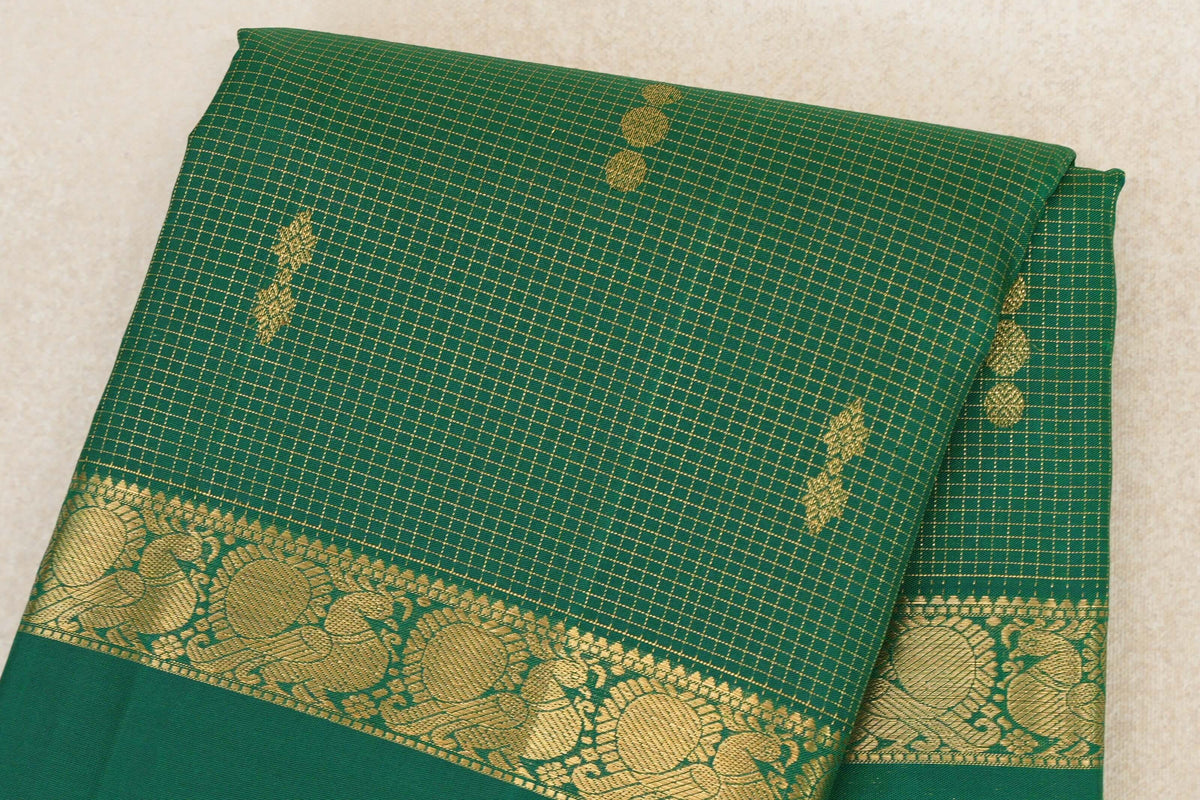 Forest Green Zari Checks with Rettai Pettu Borders Vintage Kanjivaram Silk Saree body