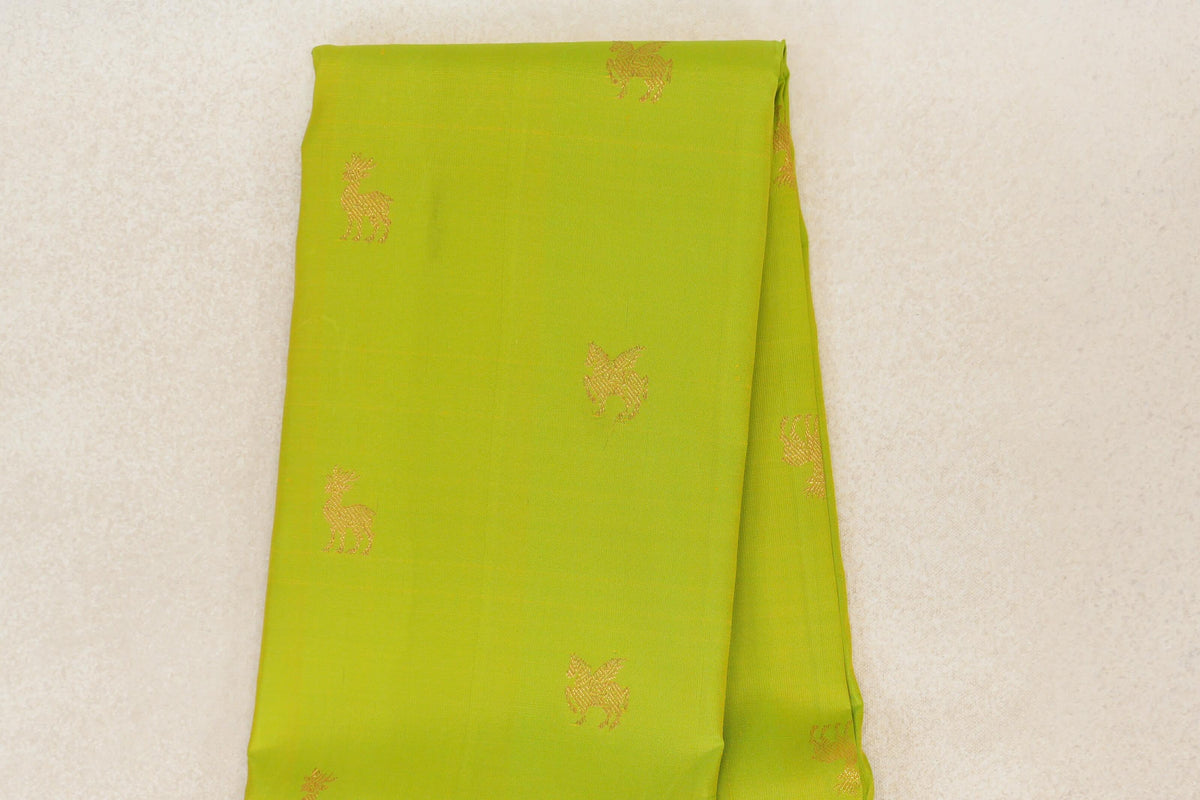 Parrot Green with Deep Purple with Deep Magenta Borders Vintage Kanjivaram Silk Saree body