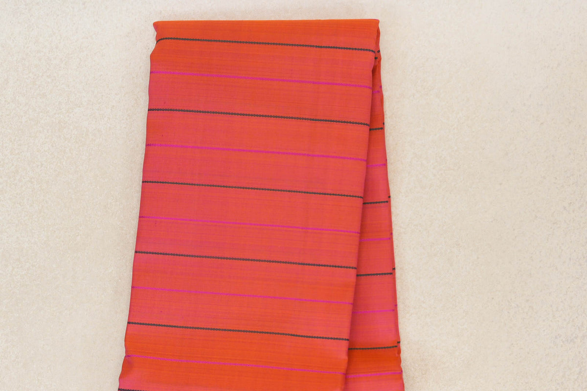 Dual Tone of Bright Orange and Pink with Bright Magenta Pink Rettai Pettu Borders Vintage Kanjivaram Silk Saree body