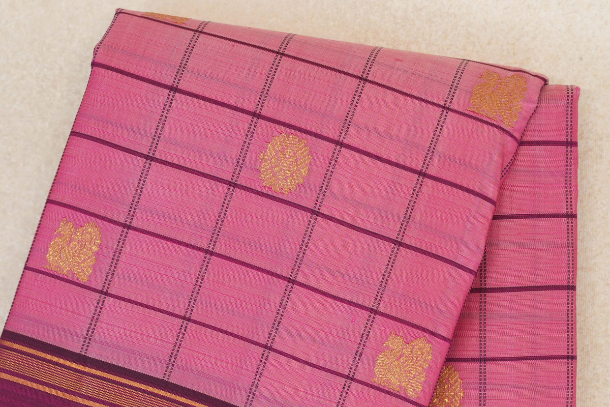 Dusty Pink with Grape Purple Borders Vintage Kanjivaram Silk Saree body
