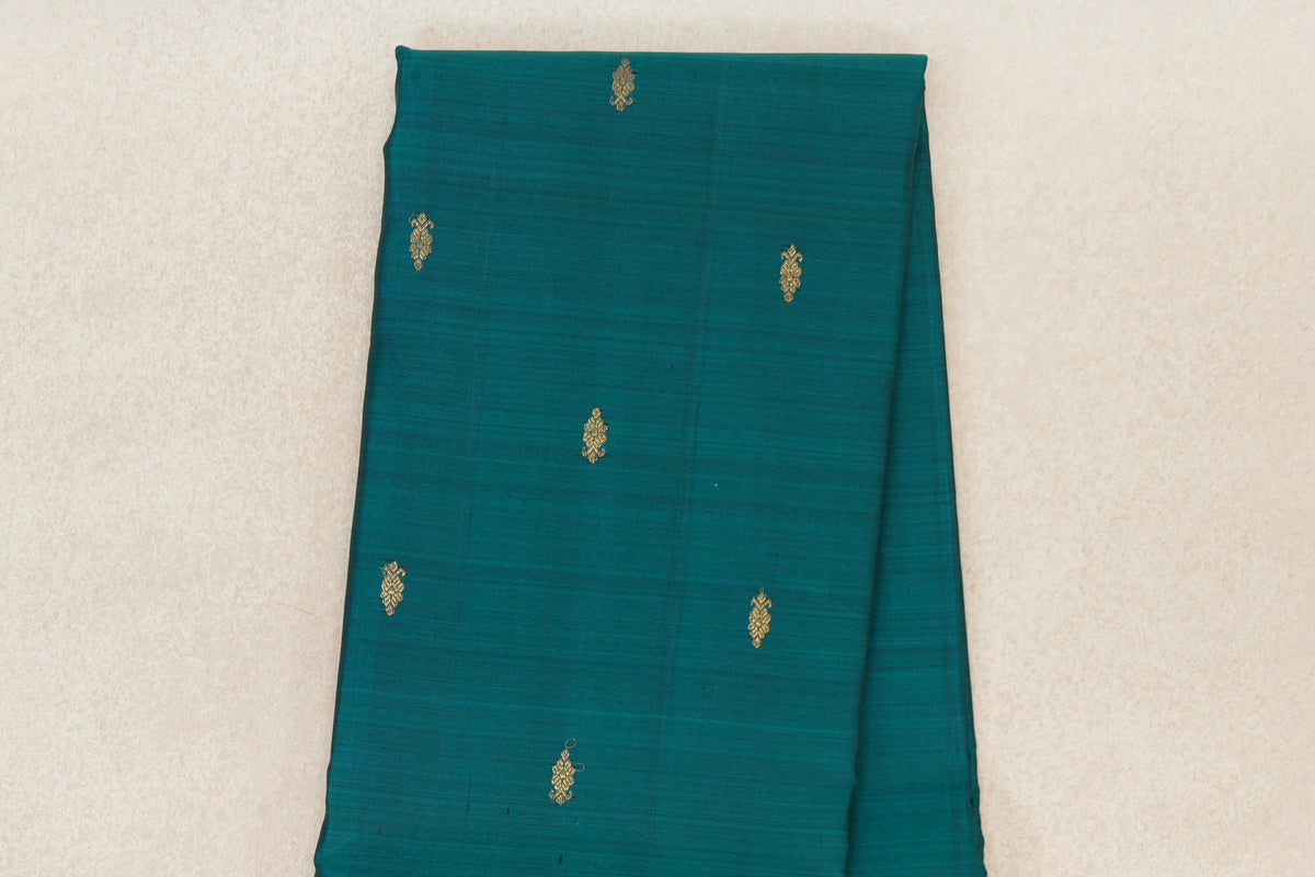 Peacock Green with Dark Purple with Dark Bottle Green Selvedge Borders Vintage Kanjivaram Silk Saree body
