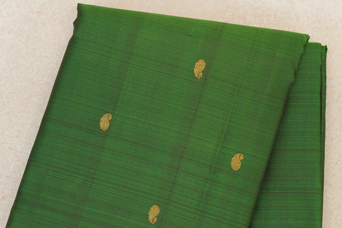 Leaf Green with Deep Maroon with Bottle Green Selvedge Borders Vintage Kanjivaram Silk Saree body