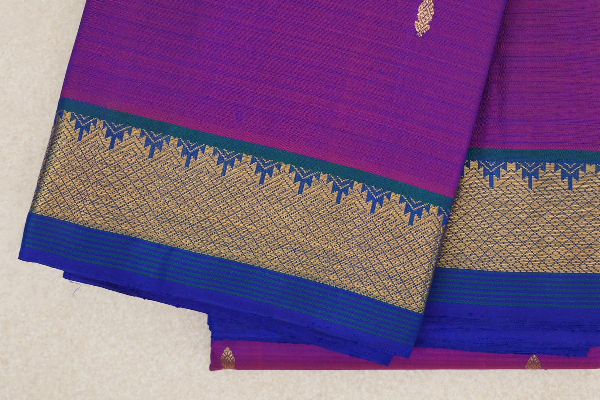 Dual Tone of Blue and Magenta Vintage Kanjivaram Silk Saree border