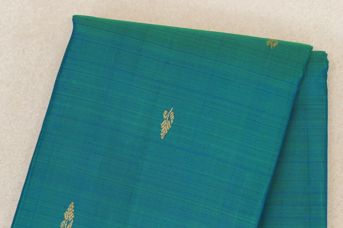 Dual Tone of Green and Blue with Violet Purple with Dark Bottle Green Selvedge Borders Vintage Kanjivaram Silk Saree body