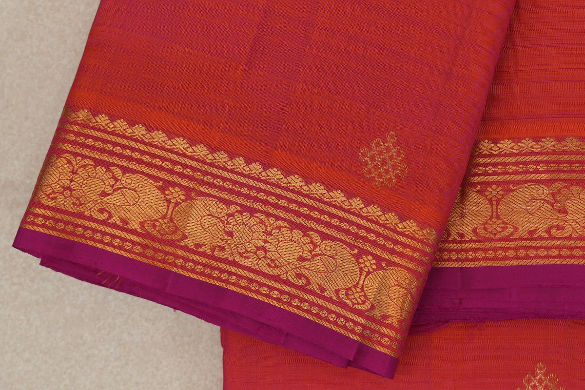 Dual Tone of Pink and Orange Vintage Kanjivaram Silk Saree border
