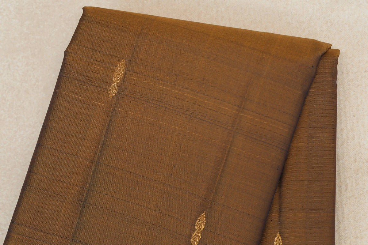 Mustard Oil with Deep Purple with Peacock Green Selvedge Borders Vintage Kanjivaram Silk Saree body