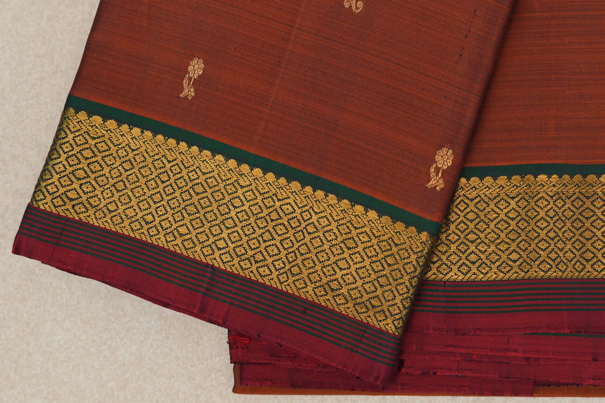 Rust Orange Vintage Kanjivaram Silk Saree border