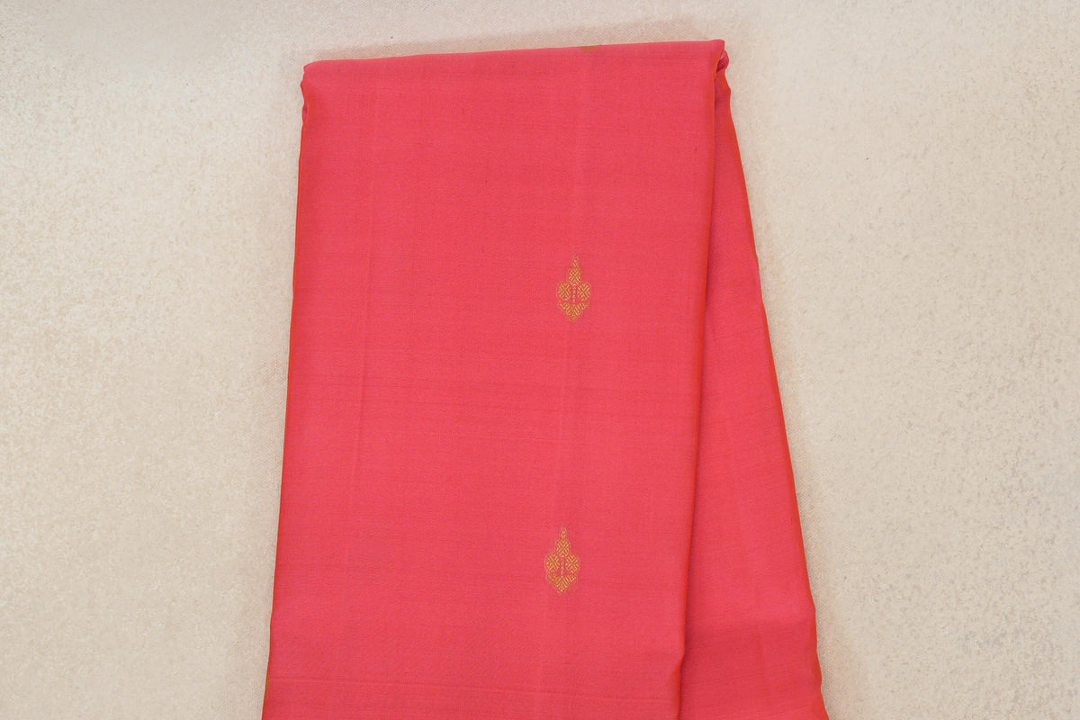 Coral Pink with Deep Maroon Rettai Pettu Borders Light Weight Kanjivaram Silk Saree body