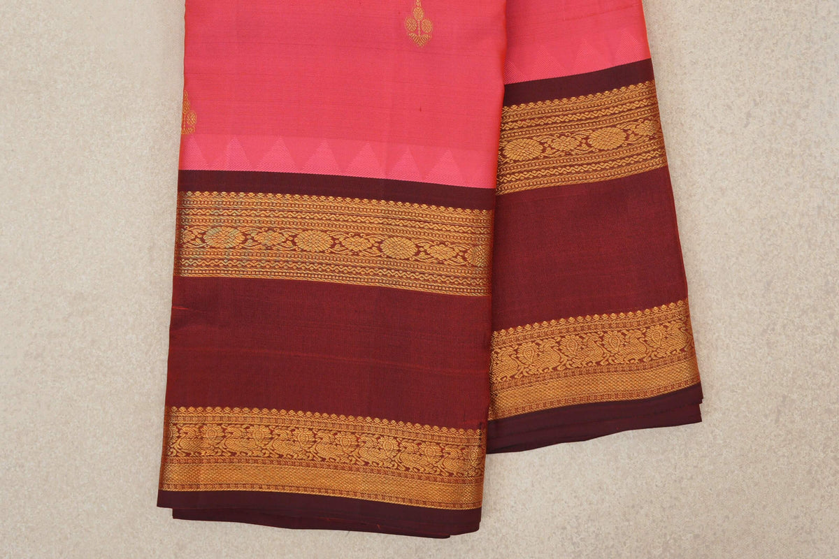 Coral Pink Light Weight Kanjivaram Silk Saree border