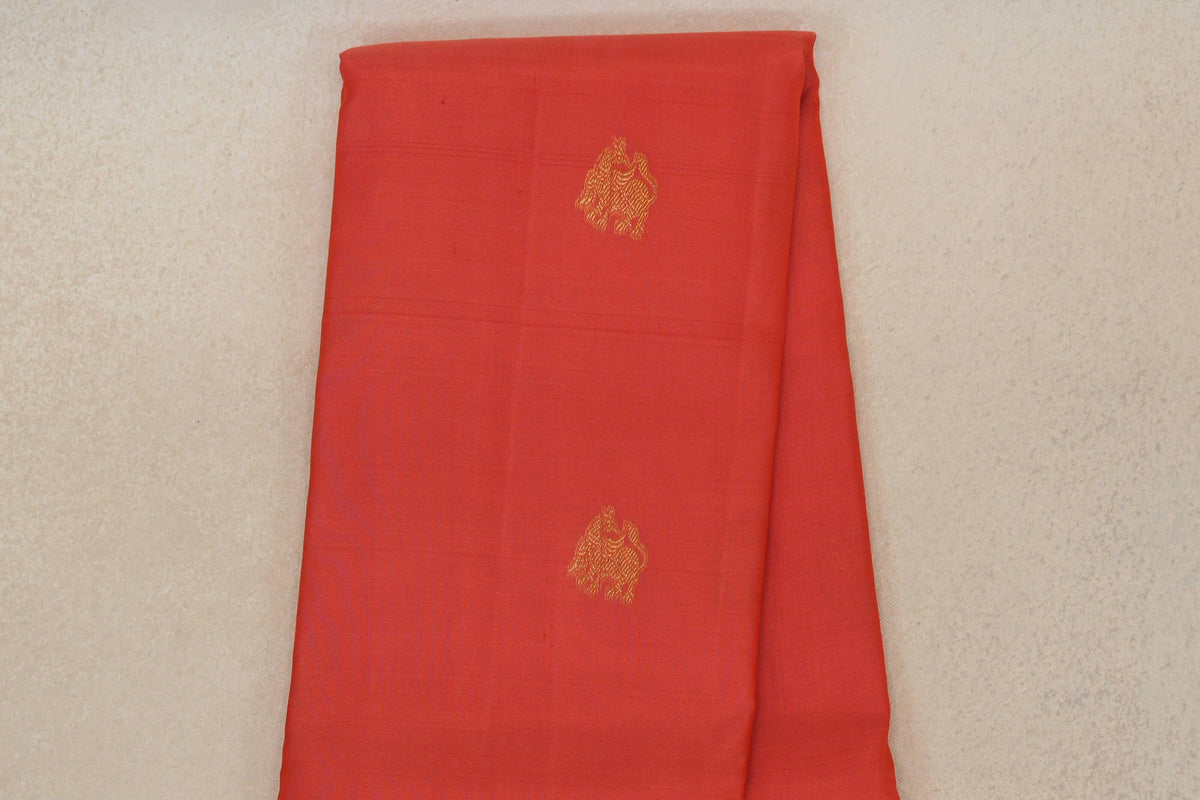 Peach Pink with Deep Red Rettai Pettu Borders Light Weight Kanjivaram Silk Saree body